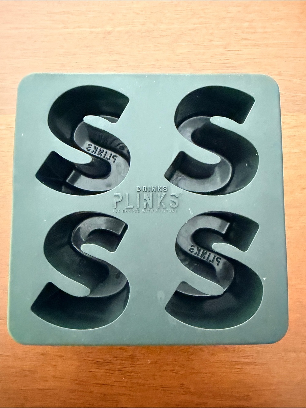 Drinks Plinks Silicone Letter S Ice Cube Tray Mold, 4 Cavities, Black 5.5x5.5
